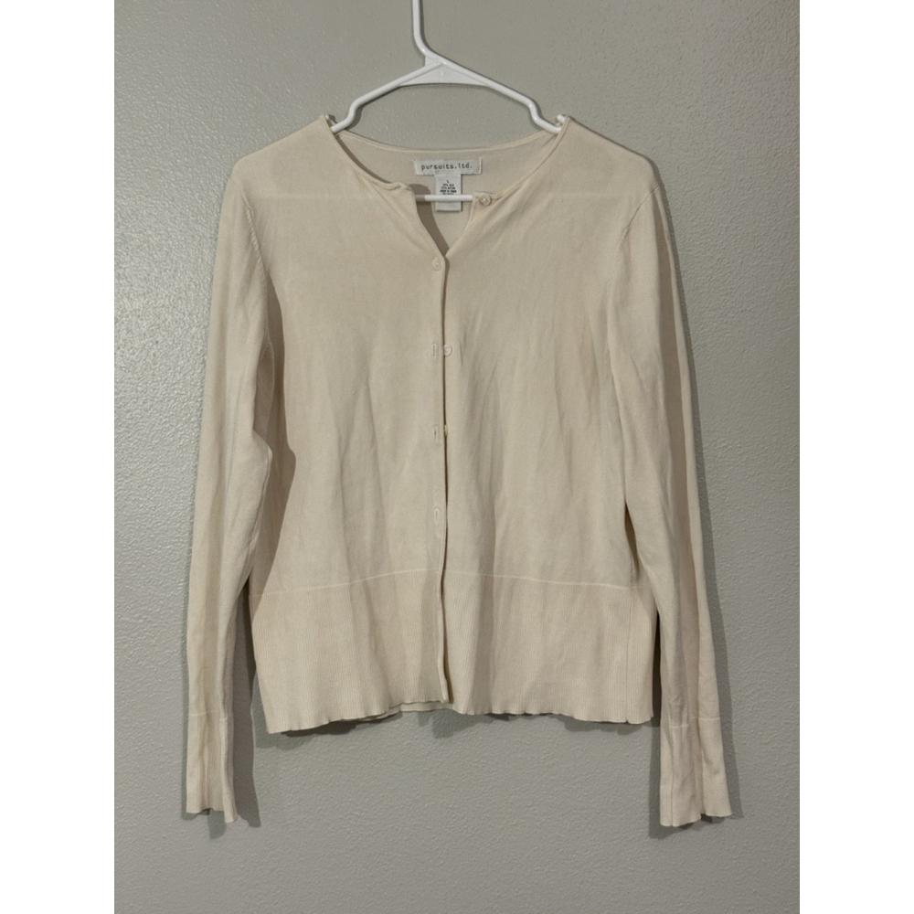 Pursuits LTD Silk Nylon cardigan Basic Classic Workwear Cream Size L Preppy